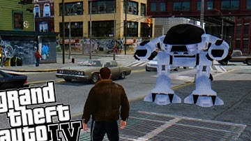 GTA IV - AWESOME CONTROLLABLE ROBOT!! (Robocop ED-209)