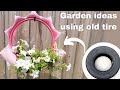 How to make a hanging flower pot for your garden using an old tire // Cute planter for my Petunias