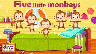 Five little monkeys jumping on the bed with lyrics Nursery ...