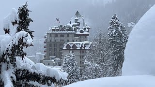 St. Moritz heavy snowfall walk 2024 ❄ 4K winter snow walking tour  Switzerland