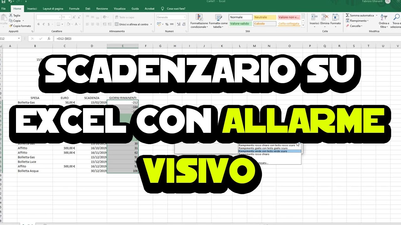 Come creare uno scadenzario su Excel con allarme visivo 