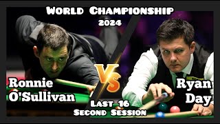 Ronnie O'Sullivan vs Ryan Day - World Championship Snooker 2024 - Last 16 -Second Session Highlights