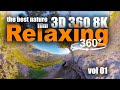 VR Relax 3D 360 Video Nature mountains, wilderness, forest rivers, waterfalls, snowy winter, desert