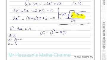 EDEXCEL IAL P1 new JAN 2019 Q9  Quadratic Inequalities, Discriminant