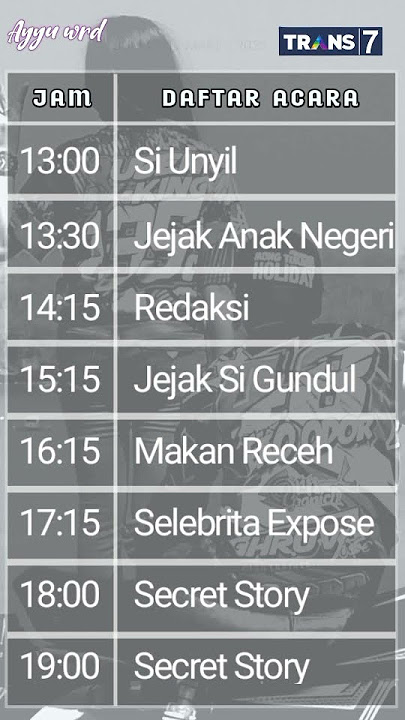 JADWAL ACARA TRANS 7 JUM'AT 17 MARET 2023