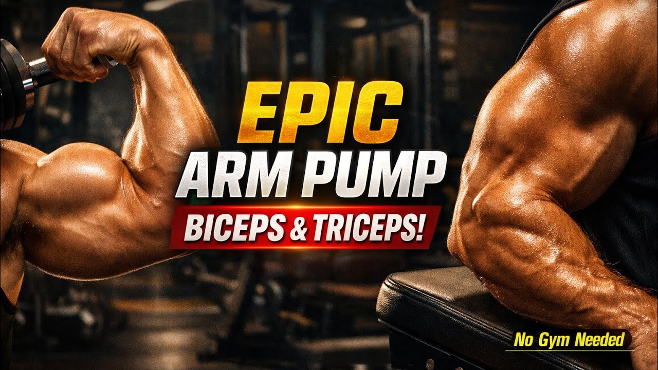 Bicep & Tricep Home Workout – Dumbbell & Barbell Arm Pump (No Gym)