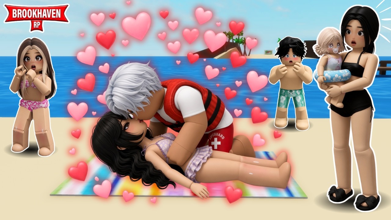 UN CHICO SALVA VIDAS BESA A MI HIJA EN LA PLAYA *SE ENAMORAN* BROOKHAVEN ROBLOX #roblox