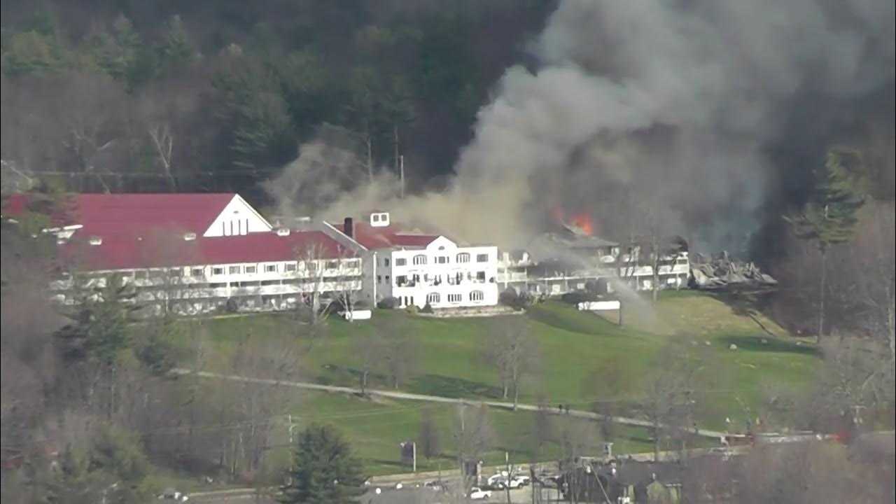 Red Jacket Fire North Conway NH April 30, 2022 distant view from Cathedral Ledge Raw Footage