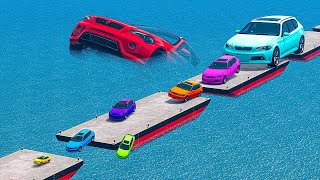 Small \& Giant Car vs Floating Bridge – BeamNG.Drive