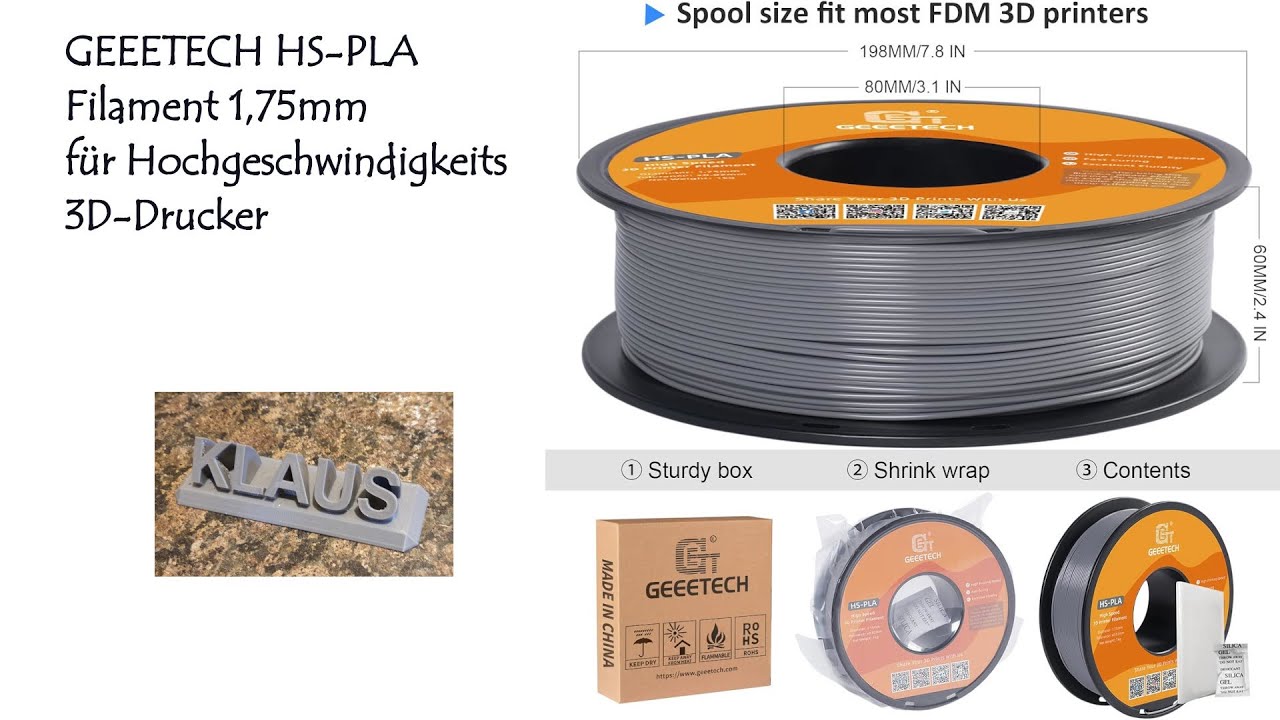 Filamenttest GEEETECH HS-PLA Filament 1,75mm - grau, für  Hochgeschwindigkeits-3D-Drucker 