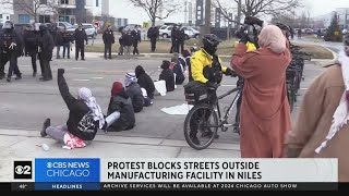 Pro-Palestinian protest blocks streets outside Niles manufacturing plant