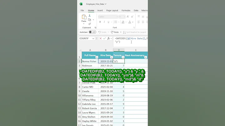 Datedif function in Excel #excel #exceltips #excelformula #tutorial #productivity