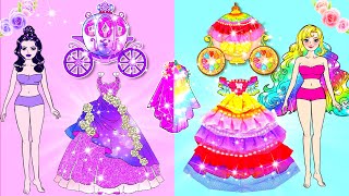 Paper Dolls Dress Up - Rainbow Bride Vs Purple Bride Wedding Dress Up - Barbie Story & Crafts