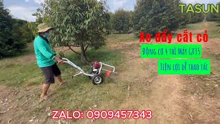 Xe đẩy máy cắt cỏ động cơ GX35 -4T.sử dụng bánh hơi thao tác đơn giản tiện lợi.