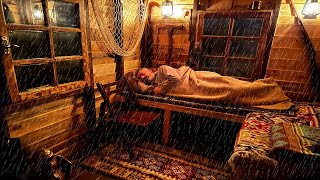 Heavy Rain and Rainstorm in Tiny House  3 Days Overnight in Wooden House 2 ASMR