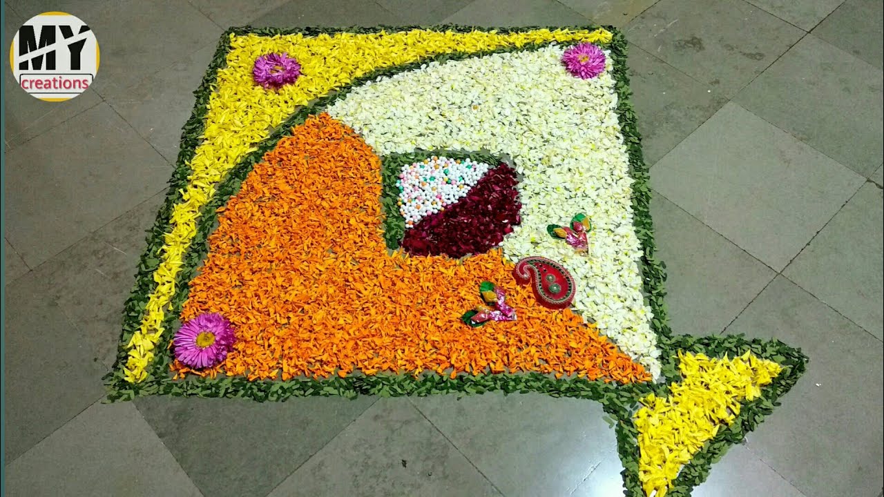 Makar Sankranti Muggulu Kite Rangoli Using Flowers Makar Sankranti