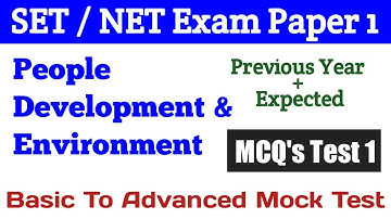 UGC NET / SET Exam  Mock Test ! Paper 1 Mcqs ! People Development & Environment Part 1