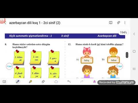 2-ci sinif Azərbaycan dili KSQ 1. 15 sual. 1-ci bölməyə aid kiçik summativ qiymətləndirmə