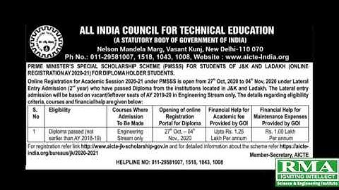 PMSSS Admission Forms available for Diploma Students - 2020-21 | Notification