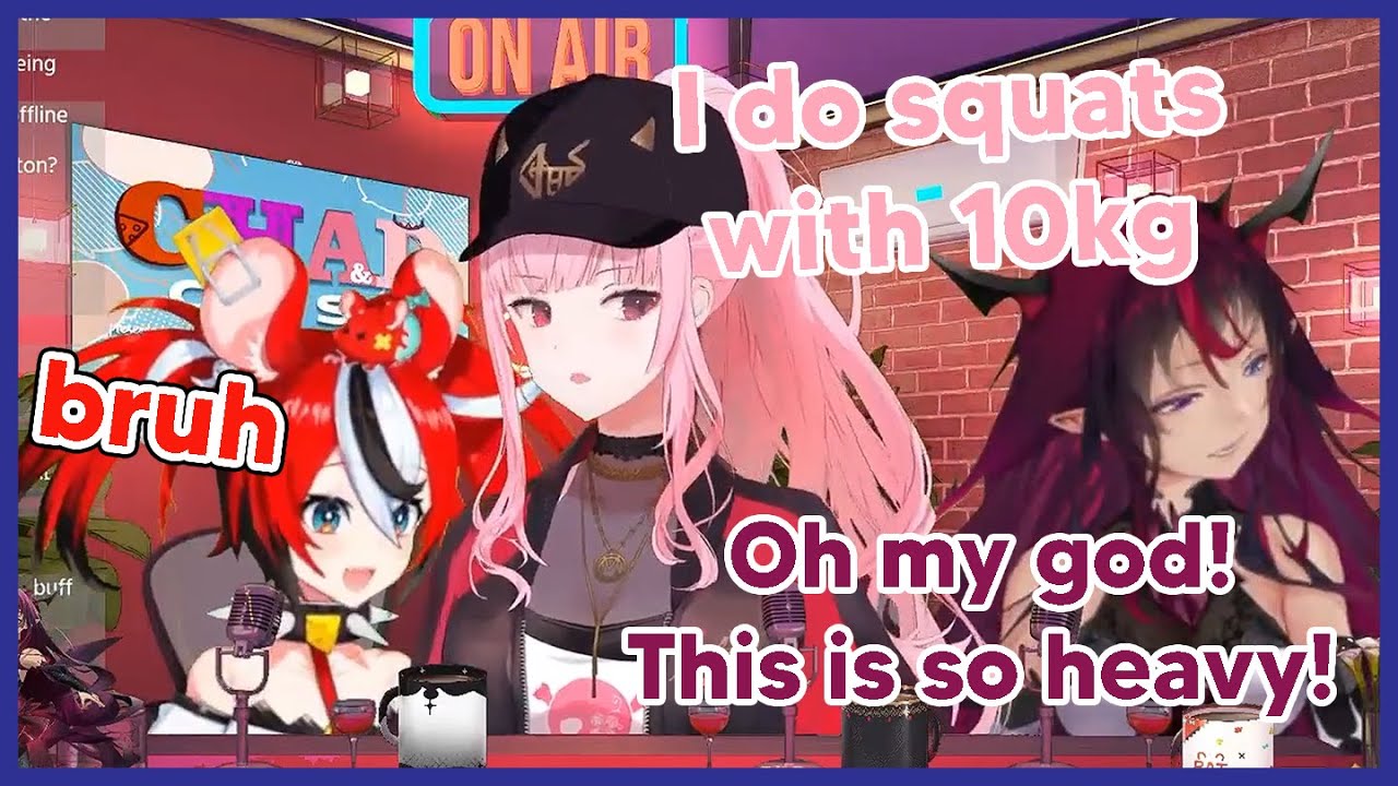 Bae shocked that Calli could do 5kg bicep curls. IRyS tries it and failed