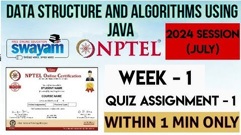 Data Structure and algorithms using Java - NPTEL 2024 (July) || WEEK 1 QUIZ ASSIGNMENT SOLUTION ||