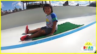 kids family fun trip to the farm with giant slides and animals