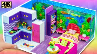 DIY Miniature Purple Cardboard House #124 ❤️ have Aquarium, Bedroom, Bathroom, living room for Pet