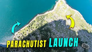 Parachutist's Mountain Catapult Launch and Parachute Pull