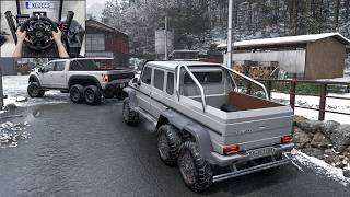 Mercedes G63 6x6 & Ford Velociraptor 6x6 Snow OffRoad - Forza Horizon 6 | Steering Wheel Gameplay