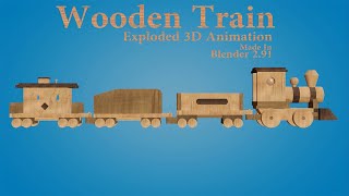 Wooden Train Exploded View Animation in Blender 2.91