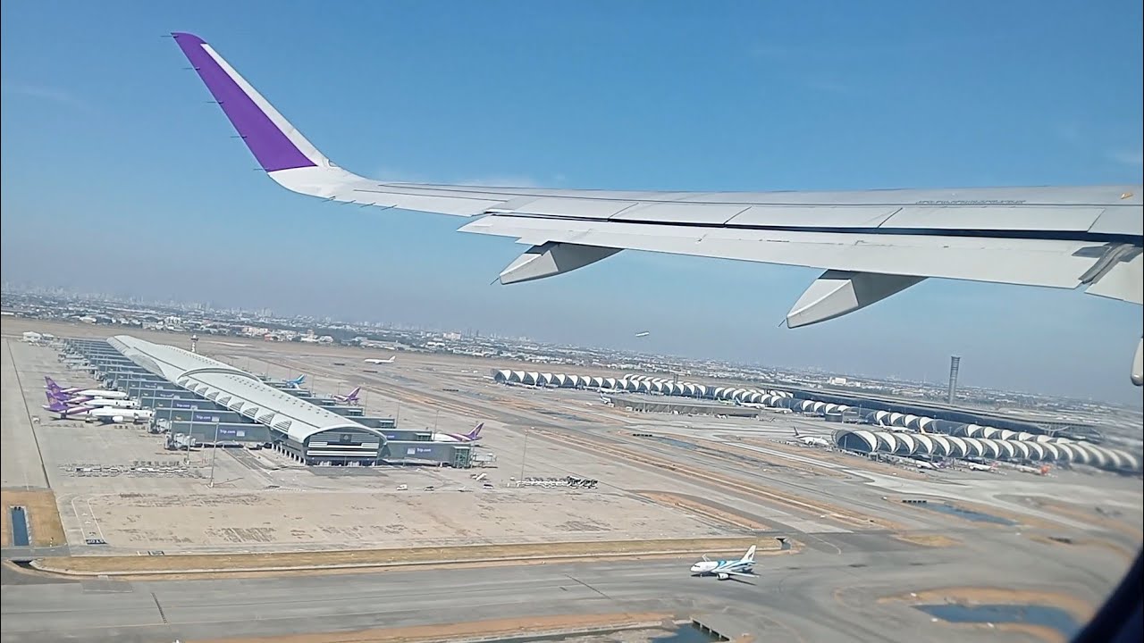 ภาพมุมสูงสนามบินสุวรรณภูมิสุดยอดมากตอนเครื่องบินขึ้น 