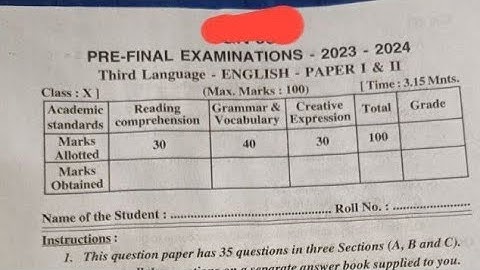10th class English Pre Final 💯% Pakka Real Question Paper 2023-24 || Pre Final Examination