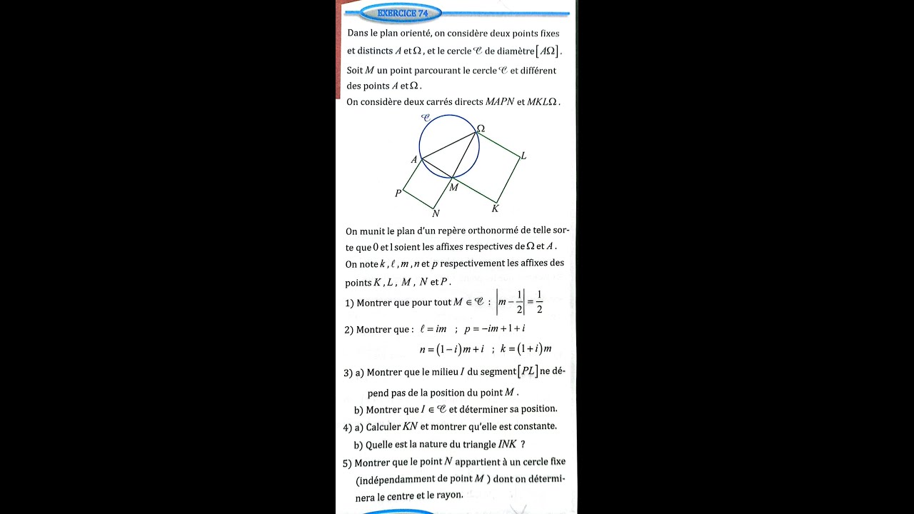 Nombres complexes 2 bac SM Ex 74  page 100 Almoufid