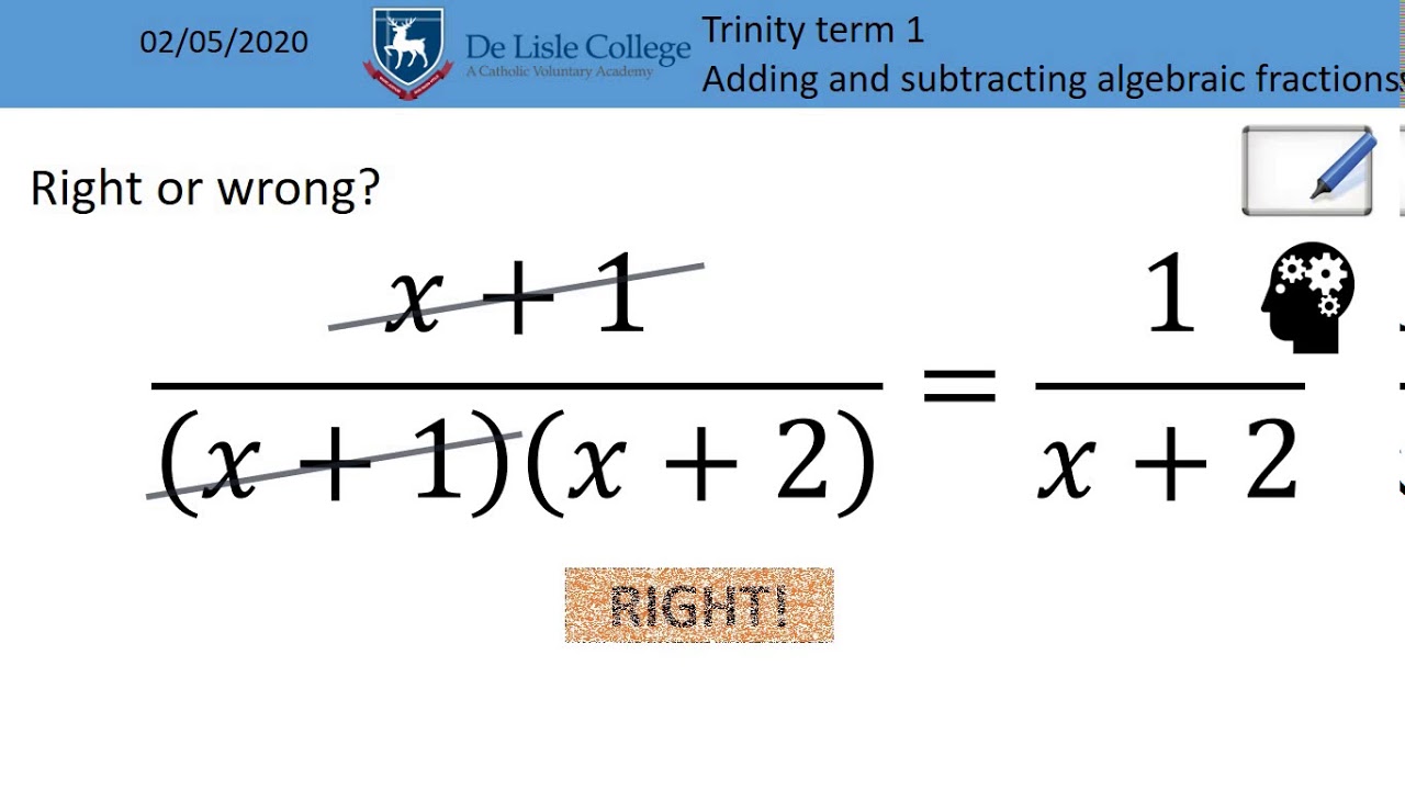 Topic 4 - Adding and Subtracting Algebraic Fractions - YouTube