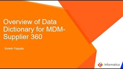 Overview: Data Dictionary for MDM Supplier 360