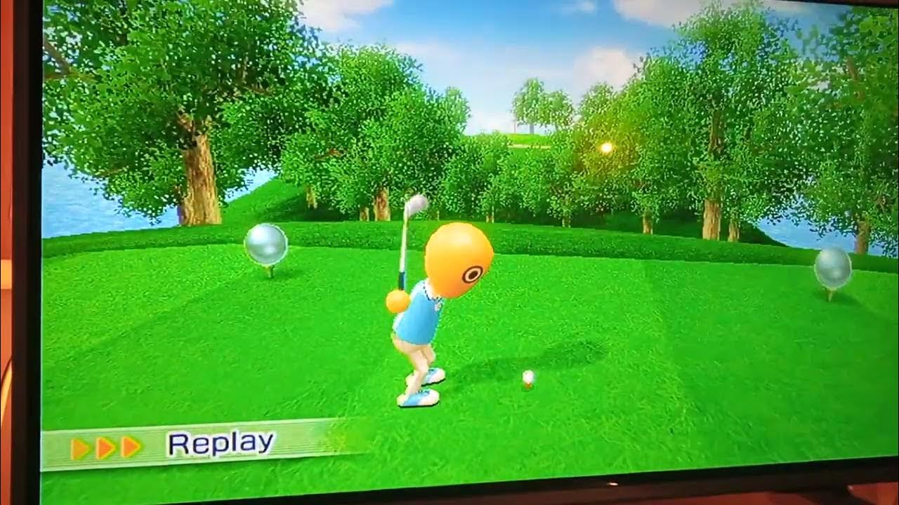 Wii sports resort golf weird double flag pole hit backspin hole in one
