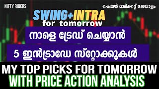 ഇൻട്രാഡേ+swing pickfor  9th Aug| price action pattern with levels | intraday strategy   Malayalam