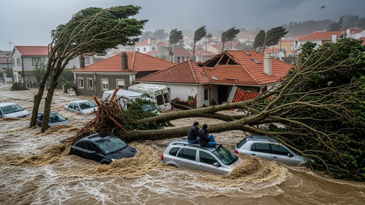Chaos in Portugal Today! Giant Storm Krtistine Destroying Homes, Cars in  Coimbra