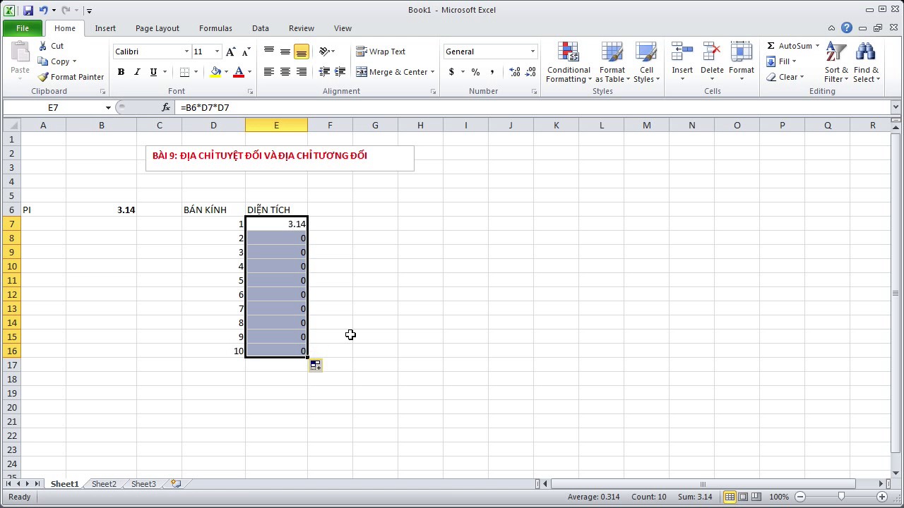 Hướng dẫn học EXCEL cơ bản 09 Địa chỉ tuyệt đối và địa chỉ tương đối trong excel