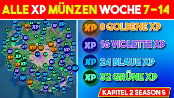 Alle XP-Münzen Fortnite Season 5 (Woche 7-14) - Grün, Blau, Violett, Gold | Xp, Ep, Münzen Kapitel 2