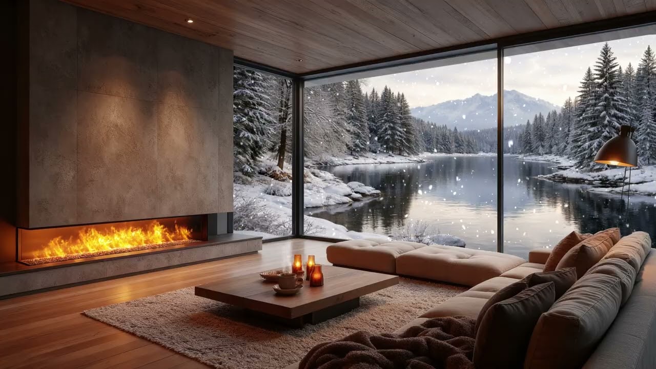 Snowy Cabin Study Session ☕ Modern Jazz Focus by the Fireplace