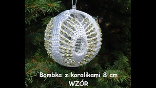 Bombka Pawie Oczko z koralikami 8 cm na szydełku, wzór CROCHET BALL