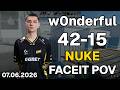 w0nderful (42-15, 2.8 K/D) Nuke | FACEIT POV DEMO CS2 | Jun 07, 2026 21:00 UTC