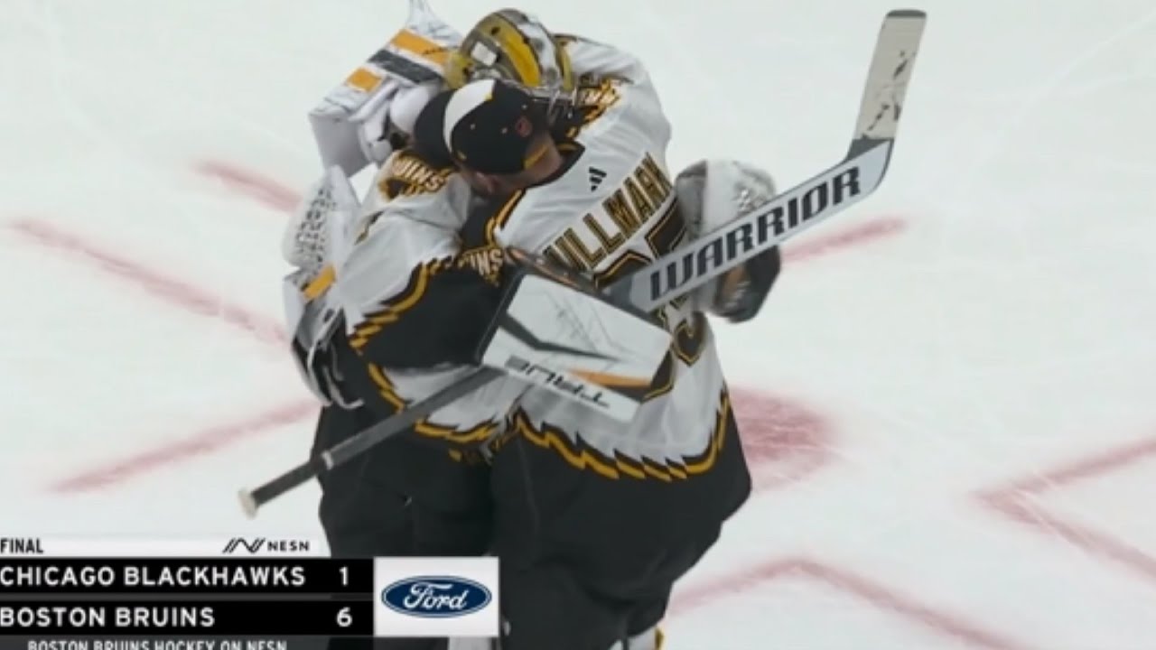 Boston Bruins Goalie Celly After Win Against Chicago YouTube