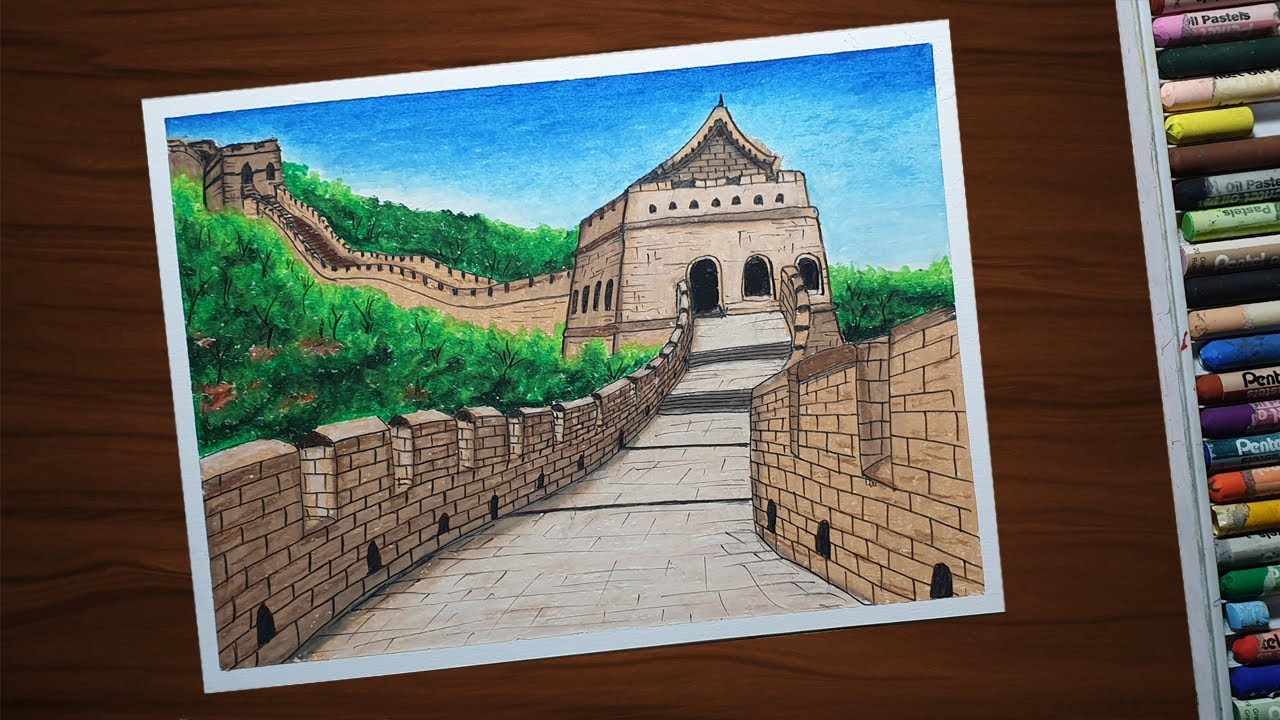 How To Draw Great Wall Of China With Oil Pastels For Beginners Step By Step Youtube