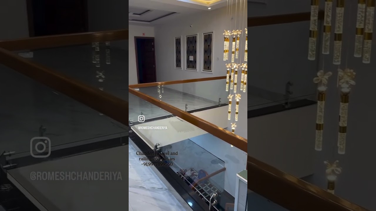 Wooden glass railing Desing by Chanderiya steel and railing accessories 