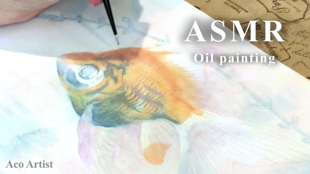 油絵で金魚のウロコを描く／BGMなし・ASMR／Drawing goldfish scales