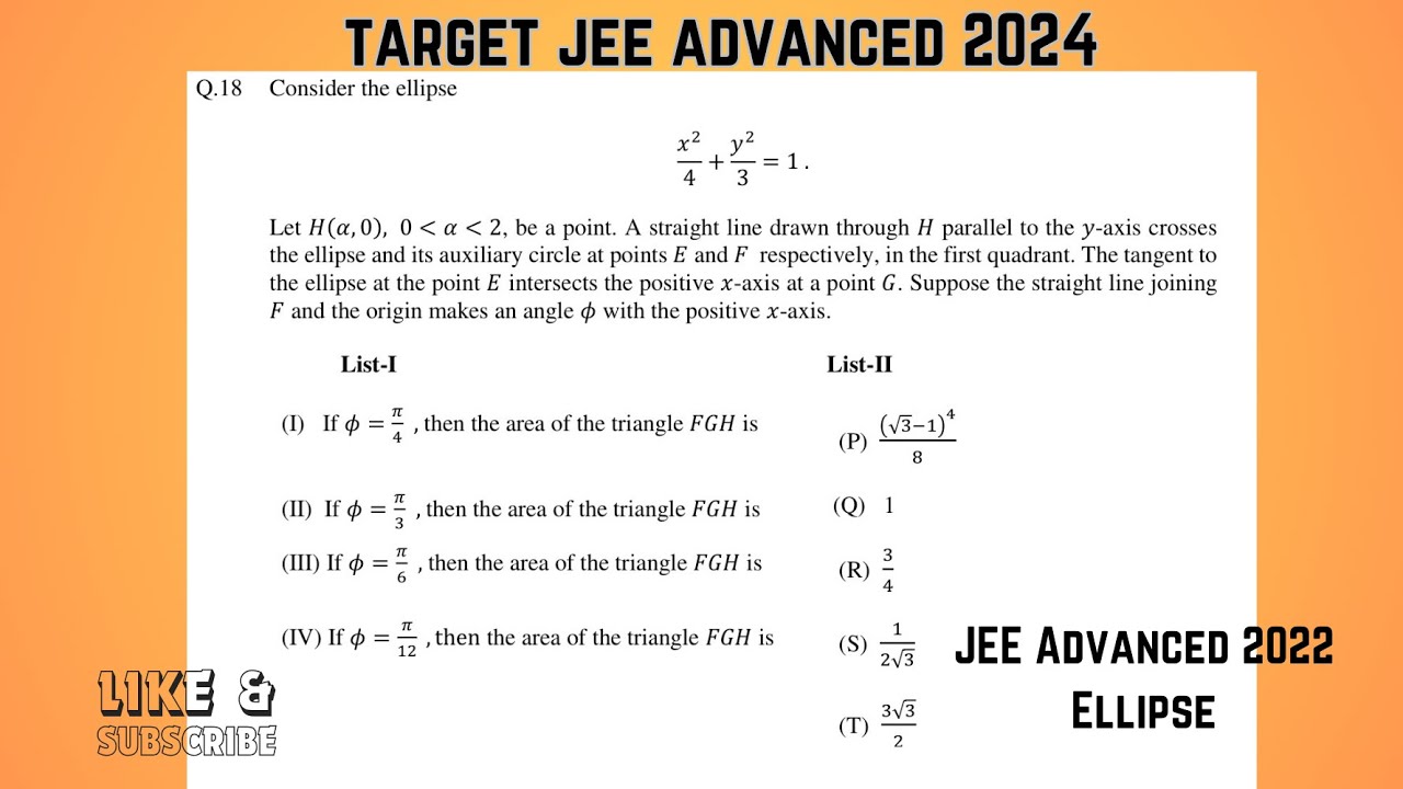 JEE ADVANCED 2022 PAPER 1 QN 18 SOLUTION ( CONIC SECTION) - YouTube
