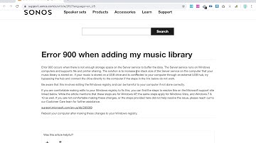 SONOS ERROR 900 what to do?