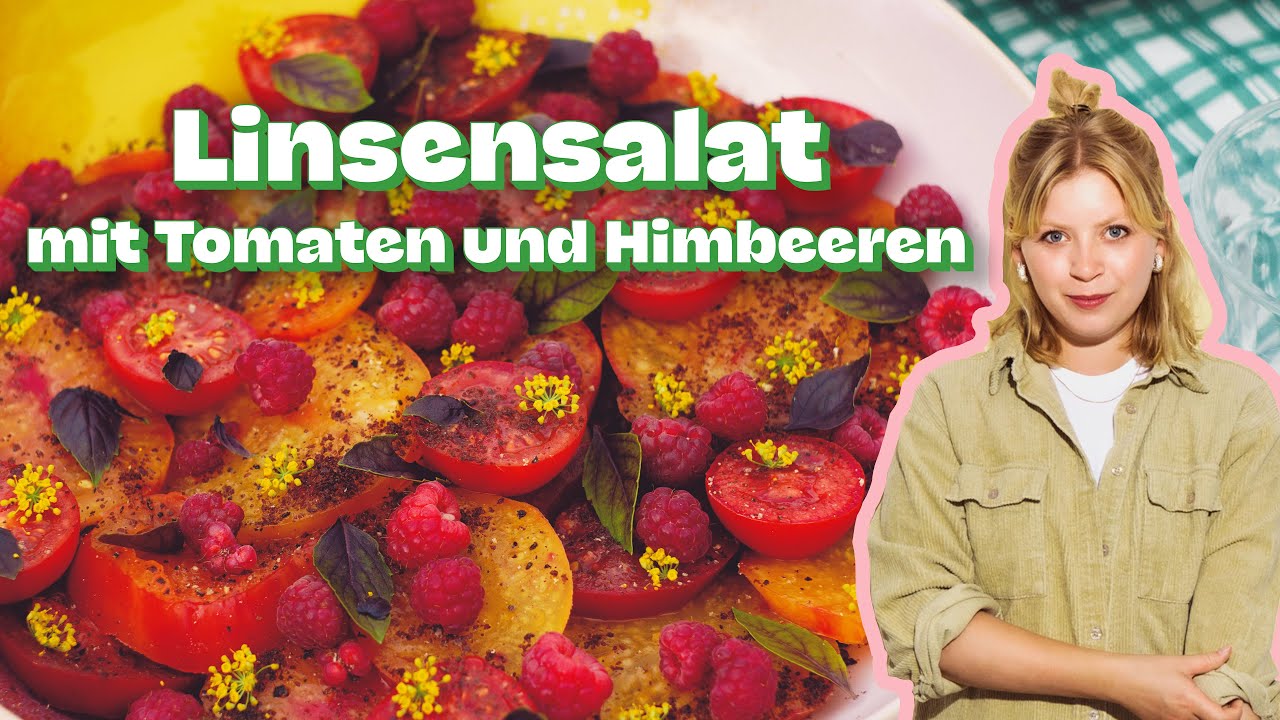 Linsensalat mit Tomaten und Himbeeren